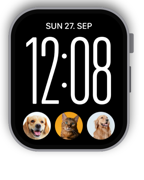 Watch face with a dog, a cat and a puppy